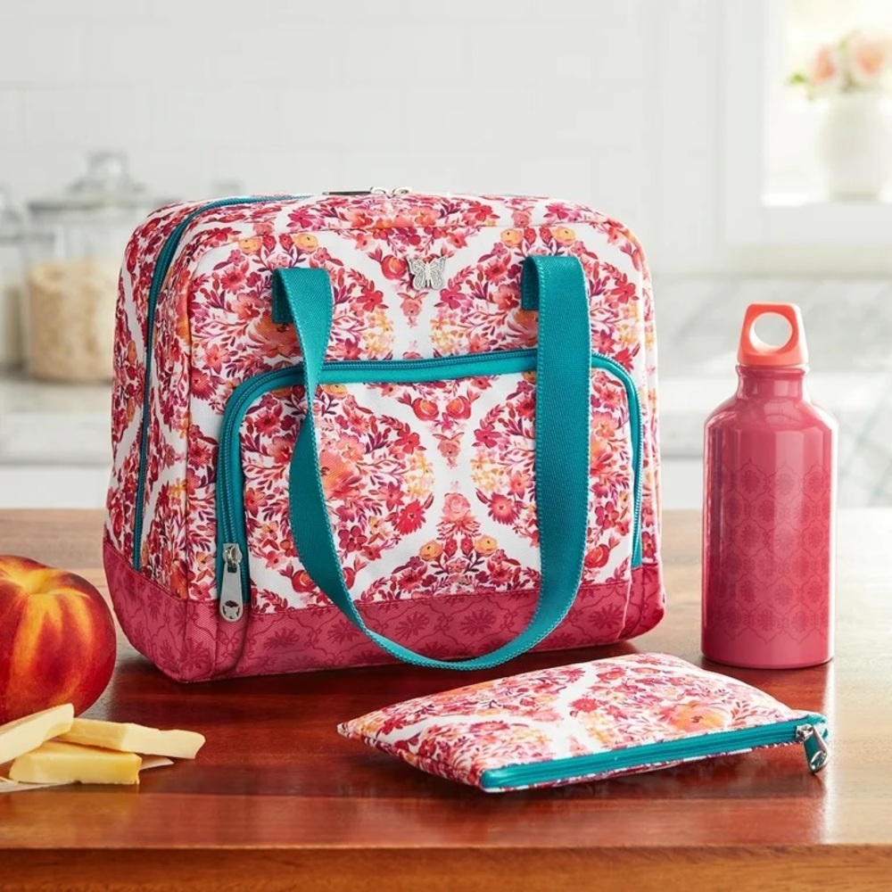 2021 🌺 New The Pioneer Woman Floral Ogee 3-Piece Insulated Lunch Kit, Pink - Picture 3 of 10